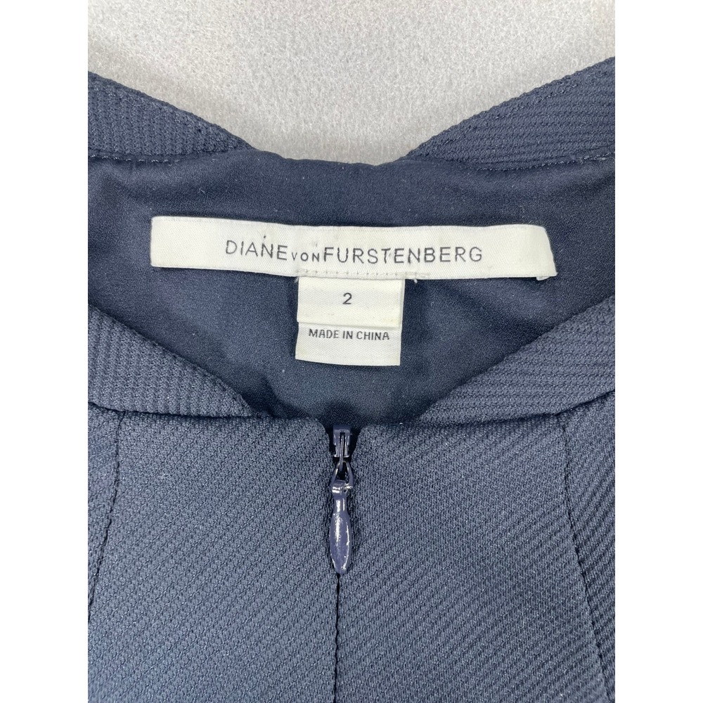 Diane von Furstenberg Womens Sheath Dress Front Zip Navy Textured 2 - Picture 2 of 9